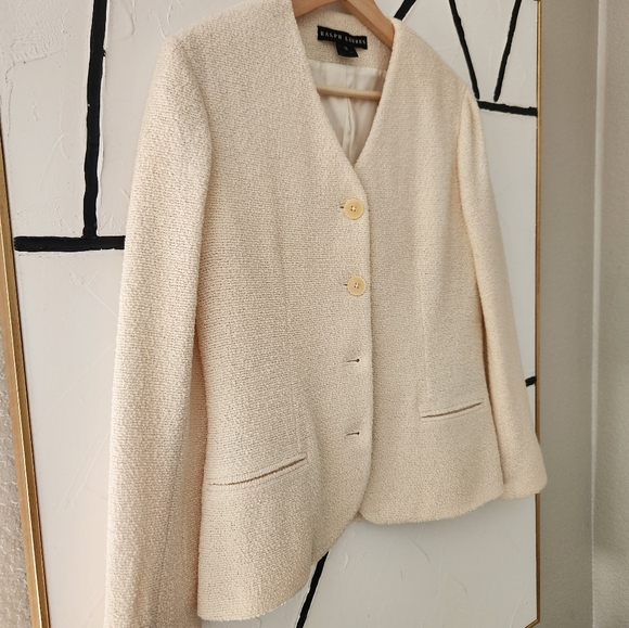 Ralph Lauren Black Label Nubby Wool Blend Ivory Blazer Size 10 - Picture 2 of 10